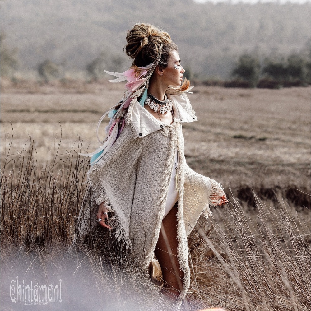 🐚 Chintamani Alchemistry Bohemian Cape Burning Man Festival Cotton Cardigan NWT
